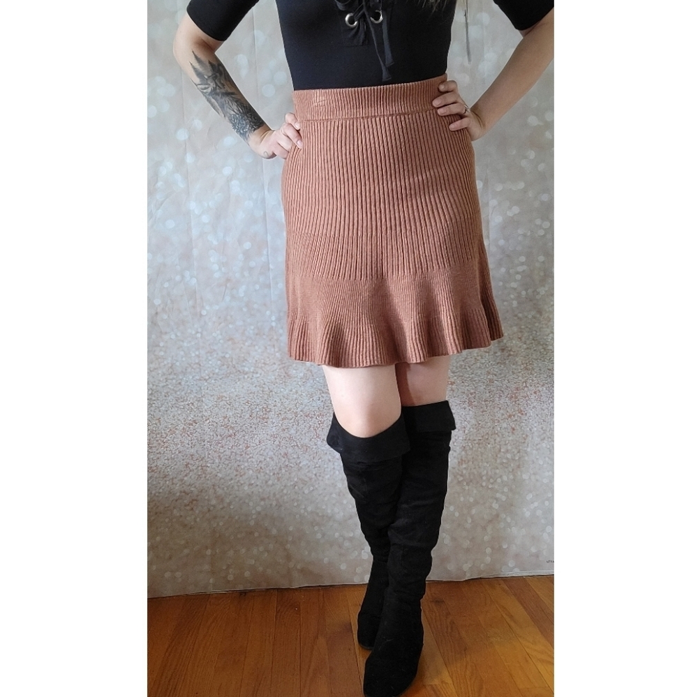 Free People Solid Gold Ribbed Skirt - Picture 2 of 12